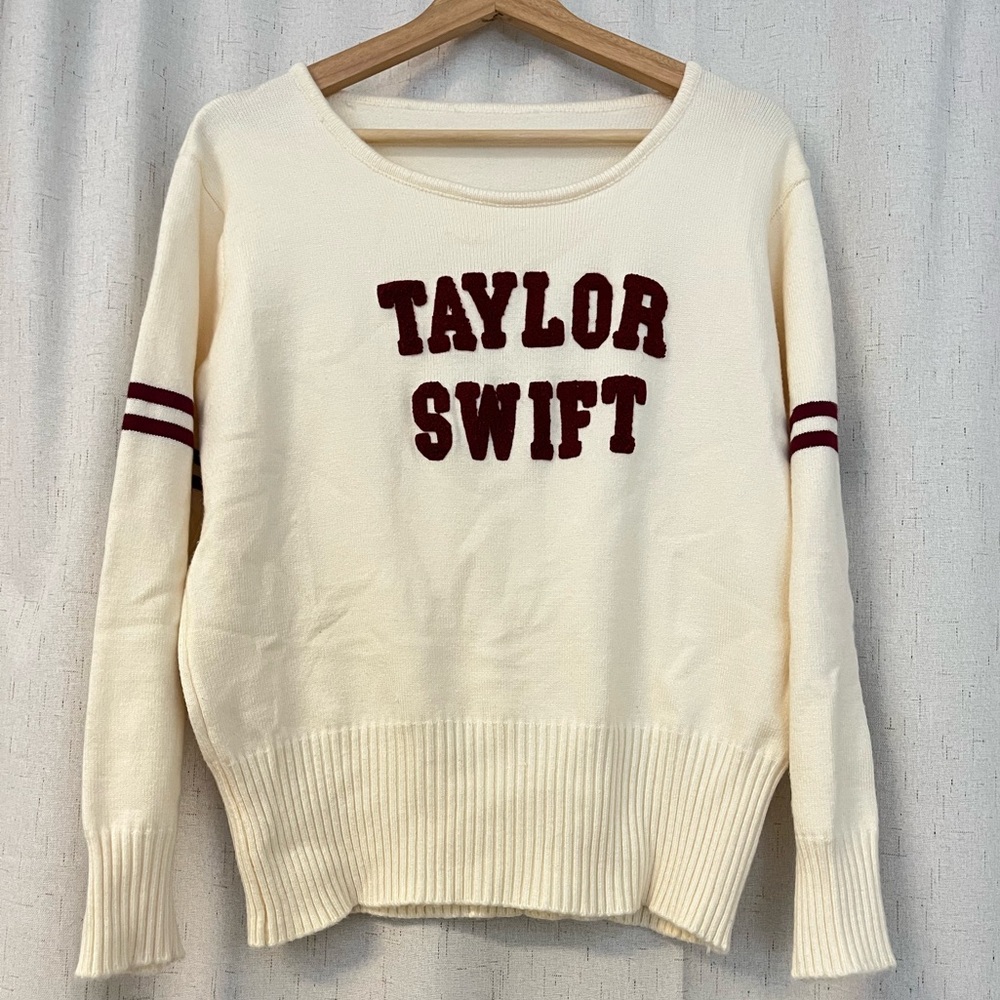 Taylor Swift Official Merch Varsity Knit Sweater Maroon Cream Red TV Era Medium - Picture 4 of 7